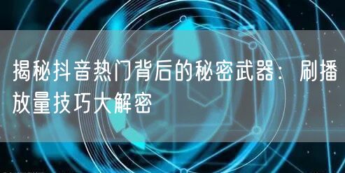 揭秘抖音热门背后的秘密武器：刷播放量技巧大解密