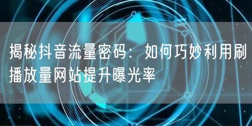 揭秘抖音流量密码：如何巧妙利用刷播放量网站提升曝光率